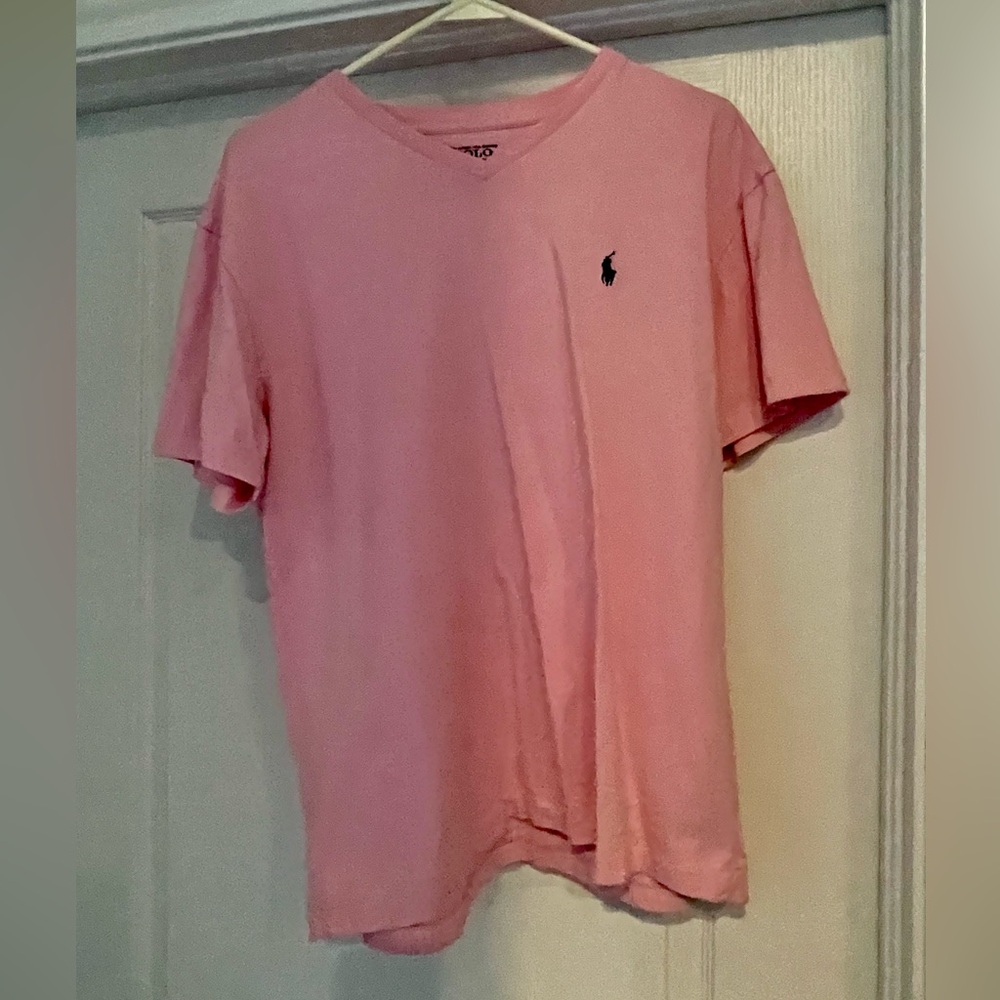 Pink Ralph Lauren Polo v neck tshirt.